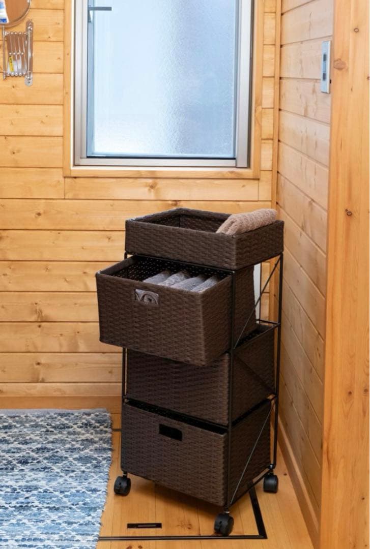 【送料無料・新品】ラタン調　チェスト　3段　アイボリー