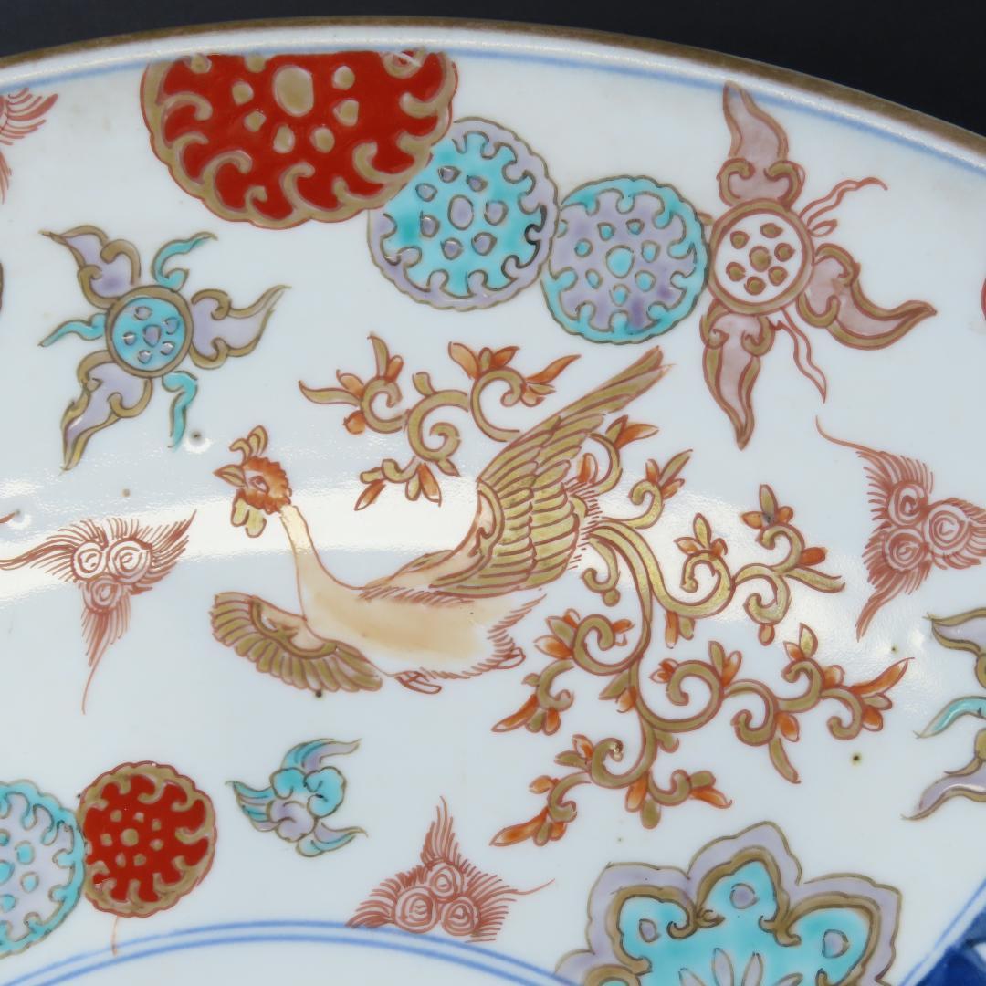 ⭕252 美品 古伊万里 錦手 市松紋竜田川文様 大皿 無傷 46cm 江戸時代