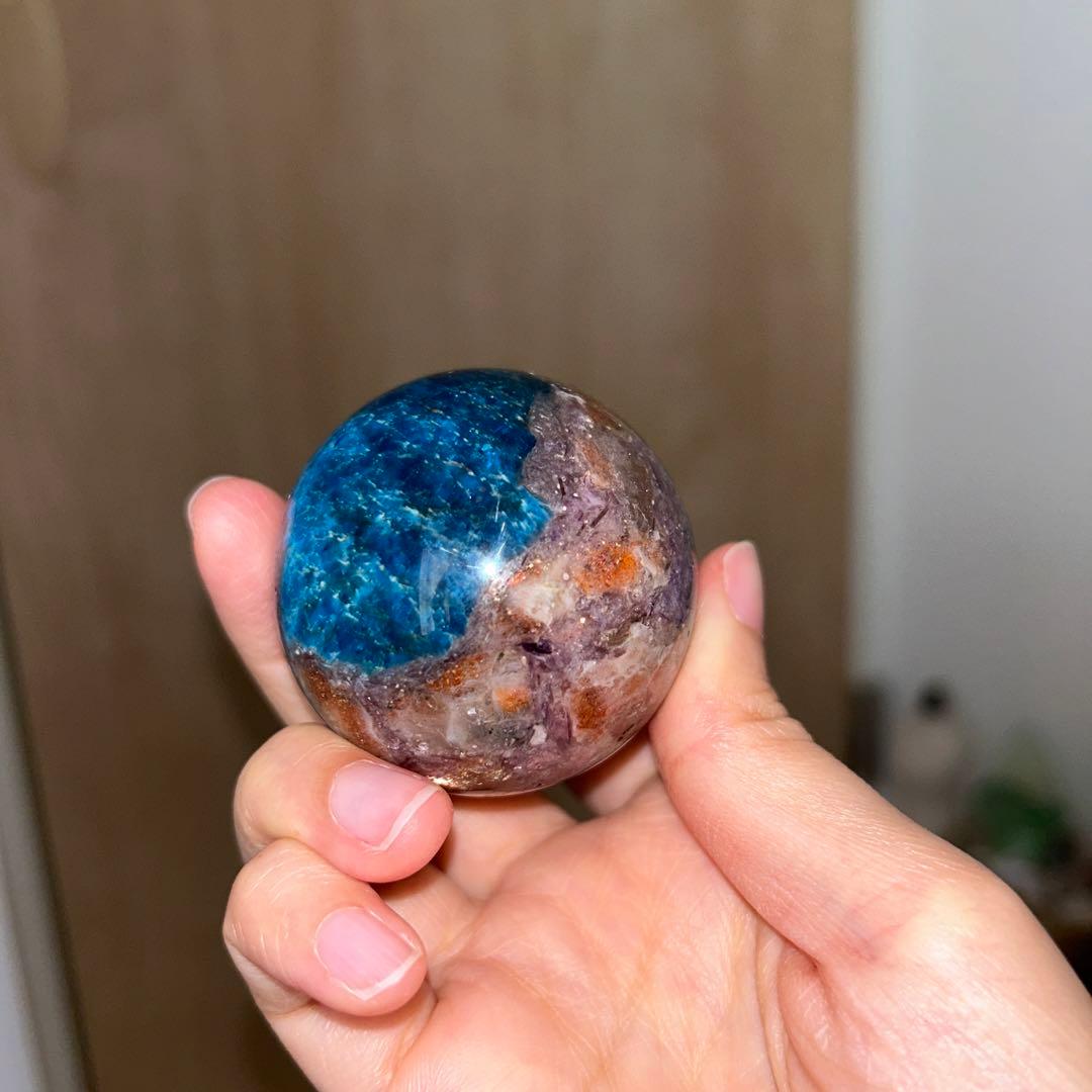 49.5ミリ レア レピドライト サンストーン アパタイト共生 スフィア 天然石