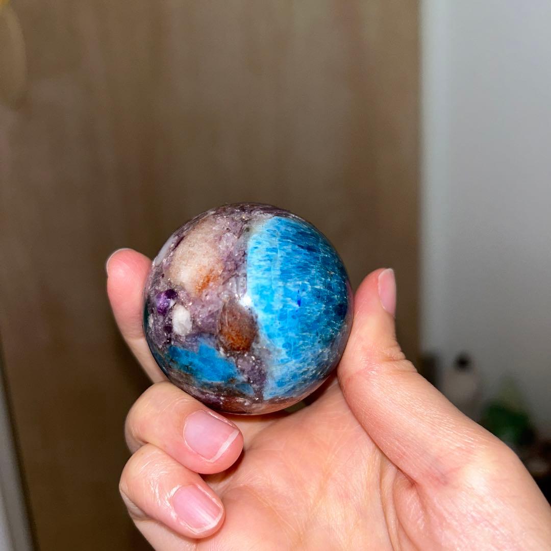 49.5ミリ レア レピドライト サンストーン アパタイト共生 スフィア 天然石