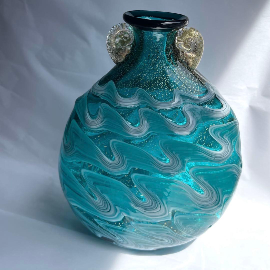 津軽びいどろ　花器　花瓶　津軽海峡　色ガラス　北洋硝子 (アデリア)