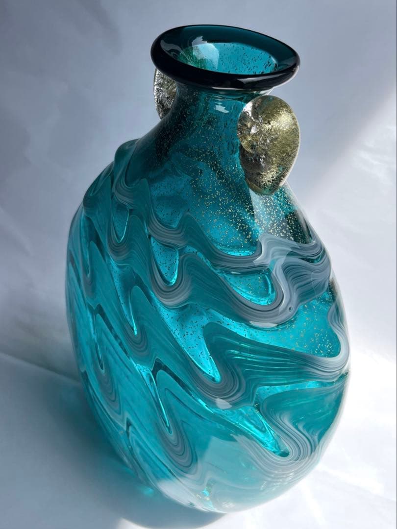 津軽びいどろ　花器　花瓶　津軽海峡　色ガラス　北洋硝子 (アデリア)