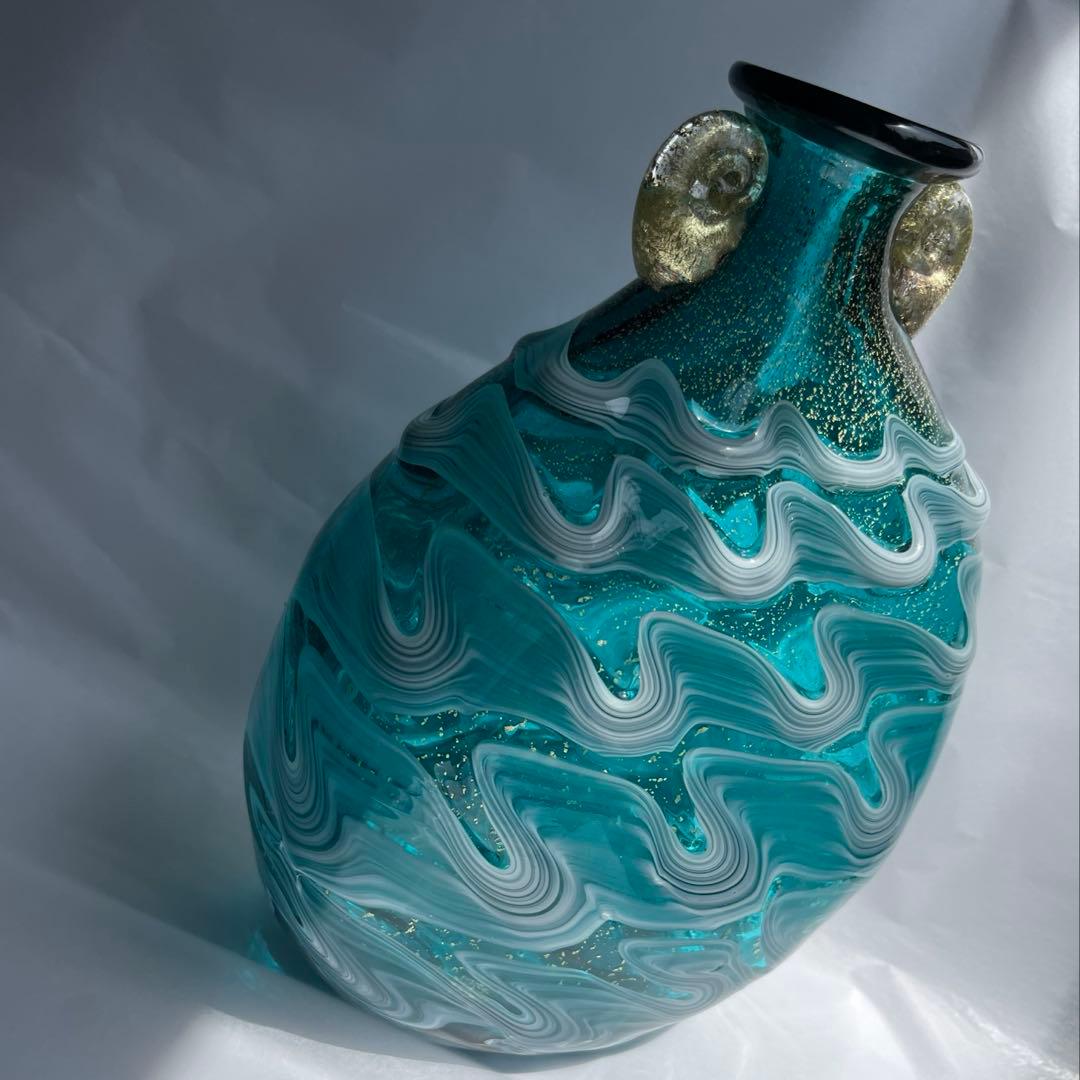 津軽びいどろ　花器　花瓶　津軽海峡　色ガラス　北洋硝子 (アデリア)