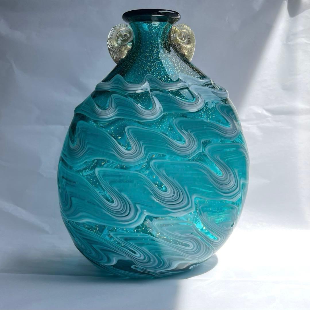 津軽びいどろ　花器　花瓶　津軽海峡　色ガラス　北洋硝子 (アデリア)