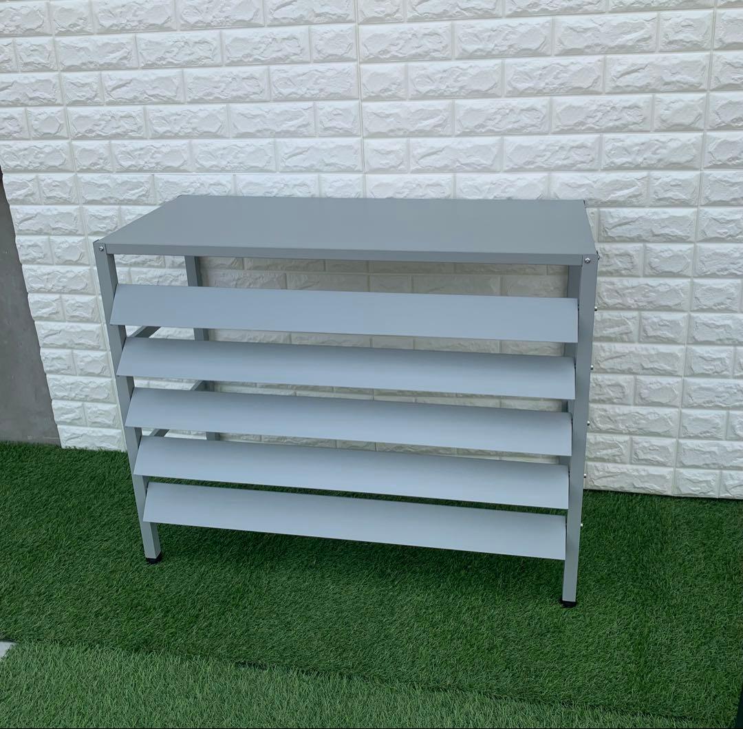 スチール製 エアコン室外機カバー排気ルーバー方向可調整 (Mサイズーライトグレー