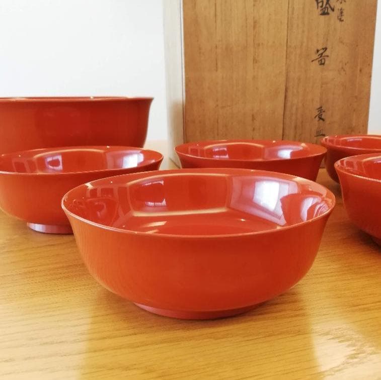 平安堂塗製　根来塗 盛器と受皿