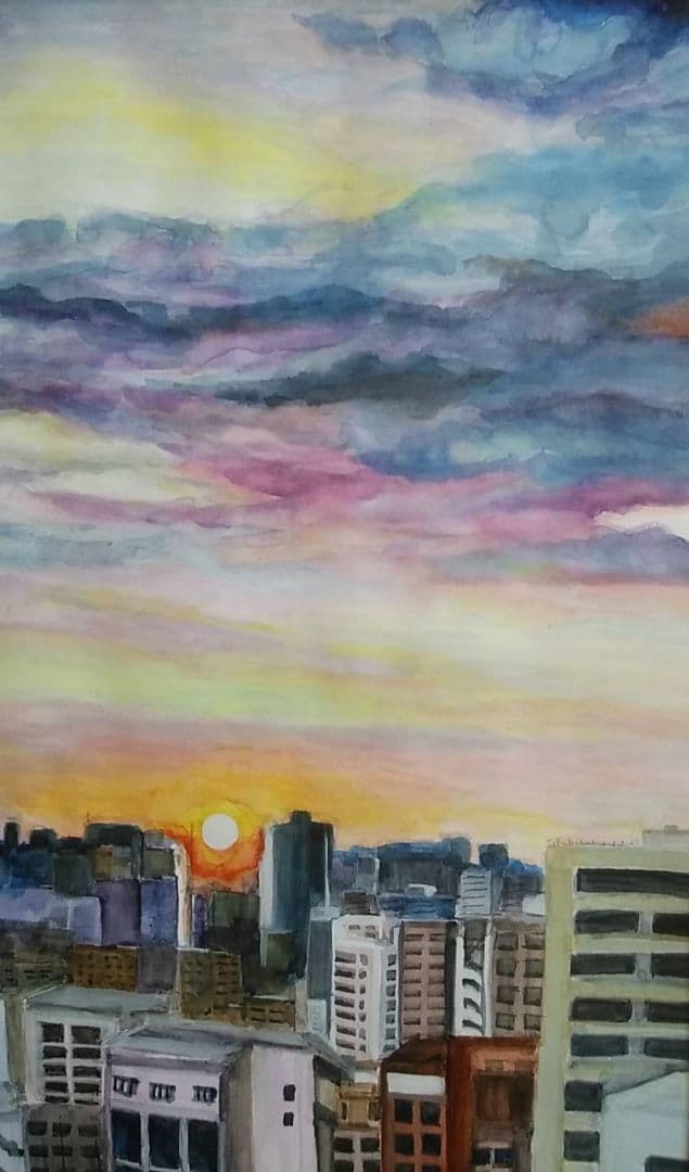 水彩画 風景画　夕陽2(原画)