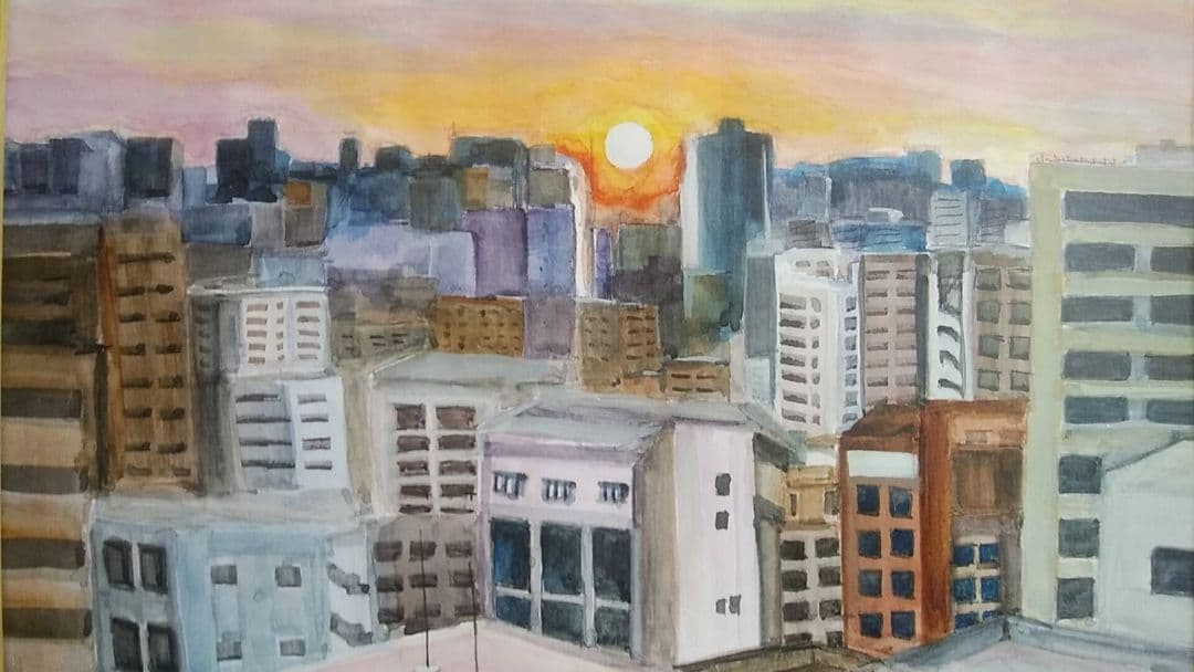 水彩画 風景画　夕陽2(原画)