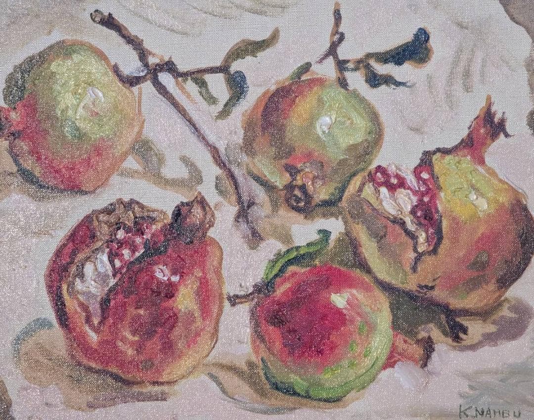 【真作】絵画　油彩5号　ザクロ　果実の生命感溢れる静物画　鮮やかな果実美　Y92