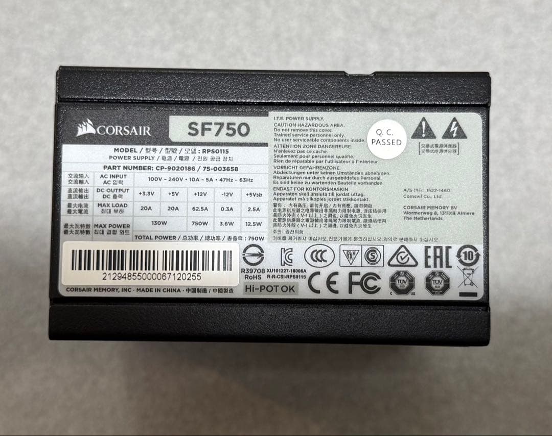CORSAIR SF750 SFX電源 750W グラフィックカードケーブル無し