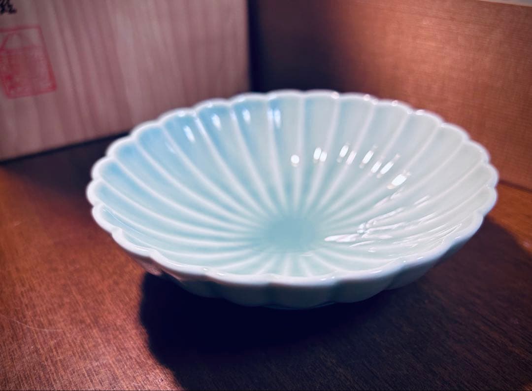 深川製磁　青磁菊割　小付揃　5枚　共箱