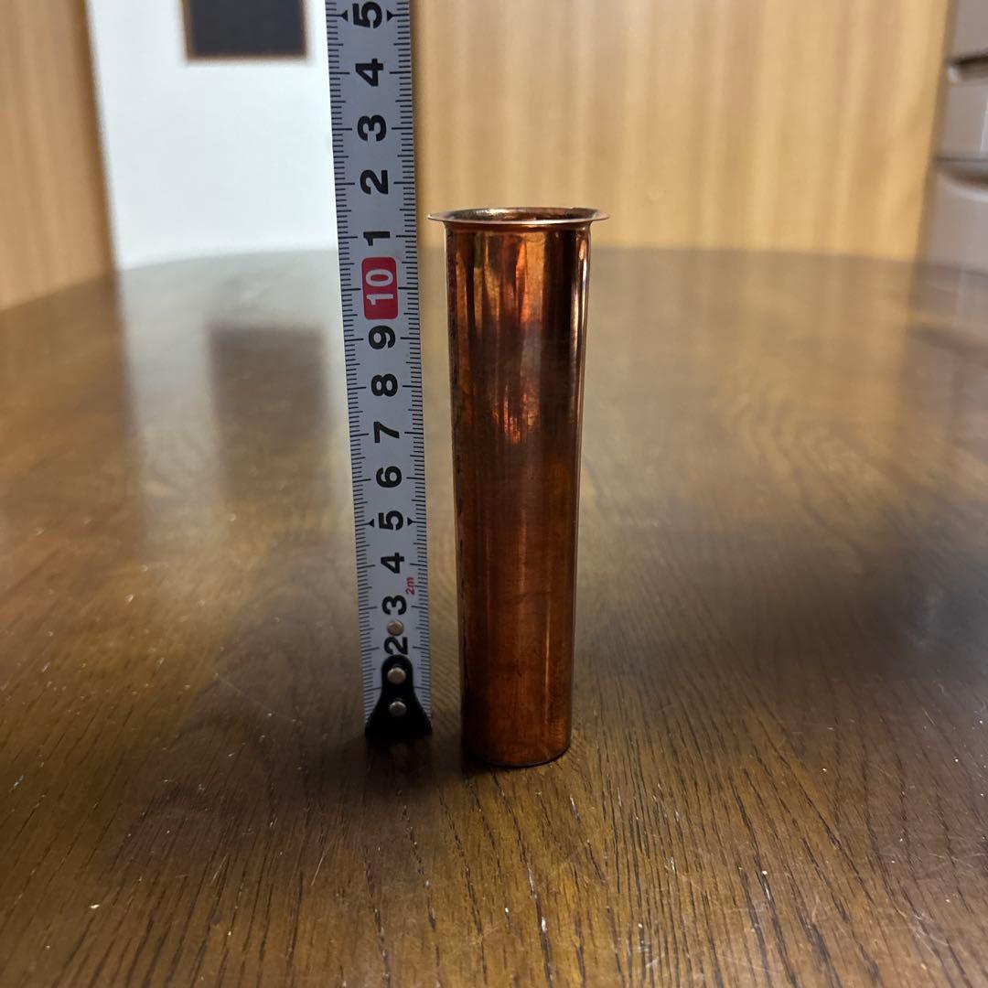 木製ダークブラウン花器　木目調　銅製花器付き