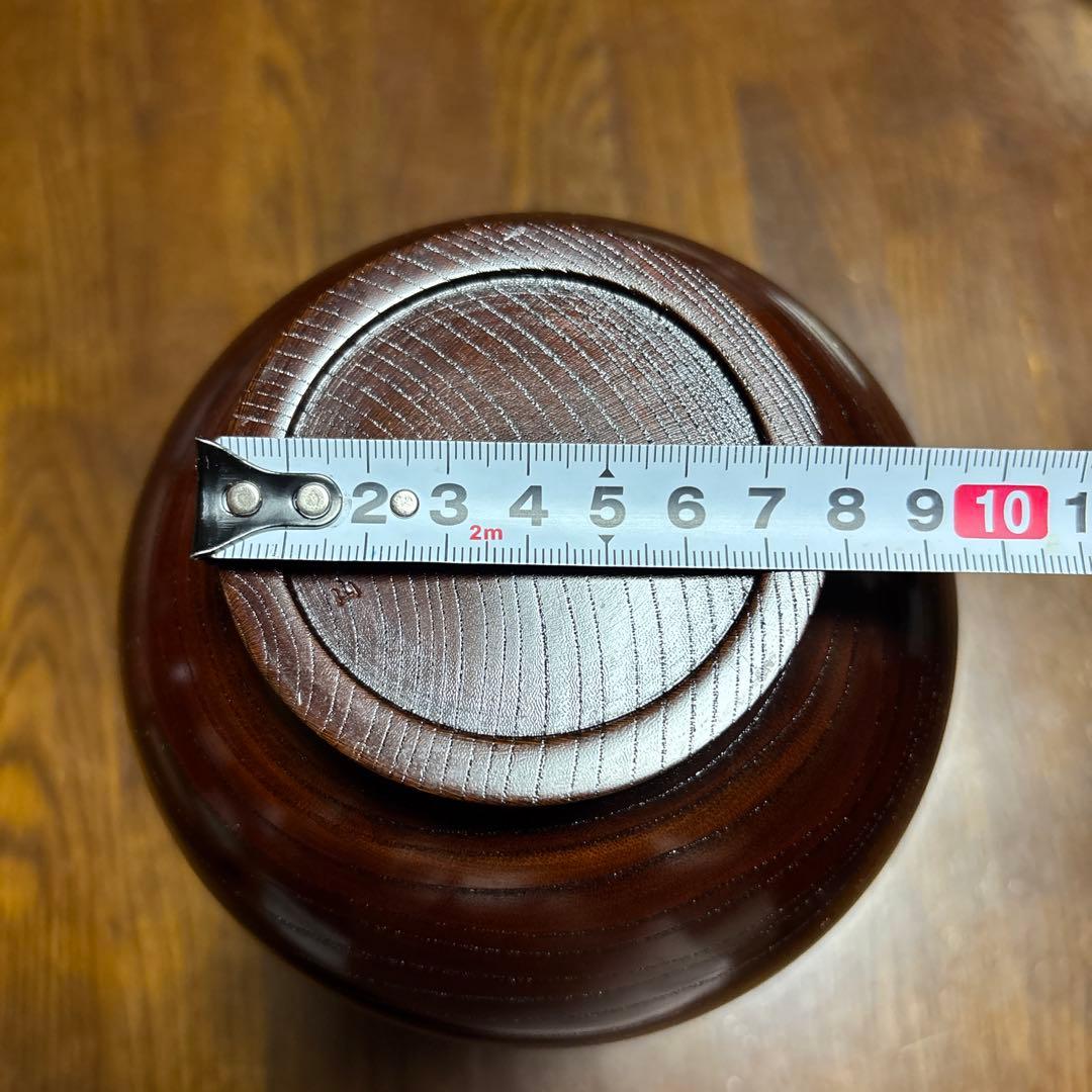 木製ダークブラウン花器　木目調　銅製花器付き