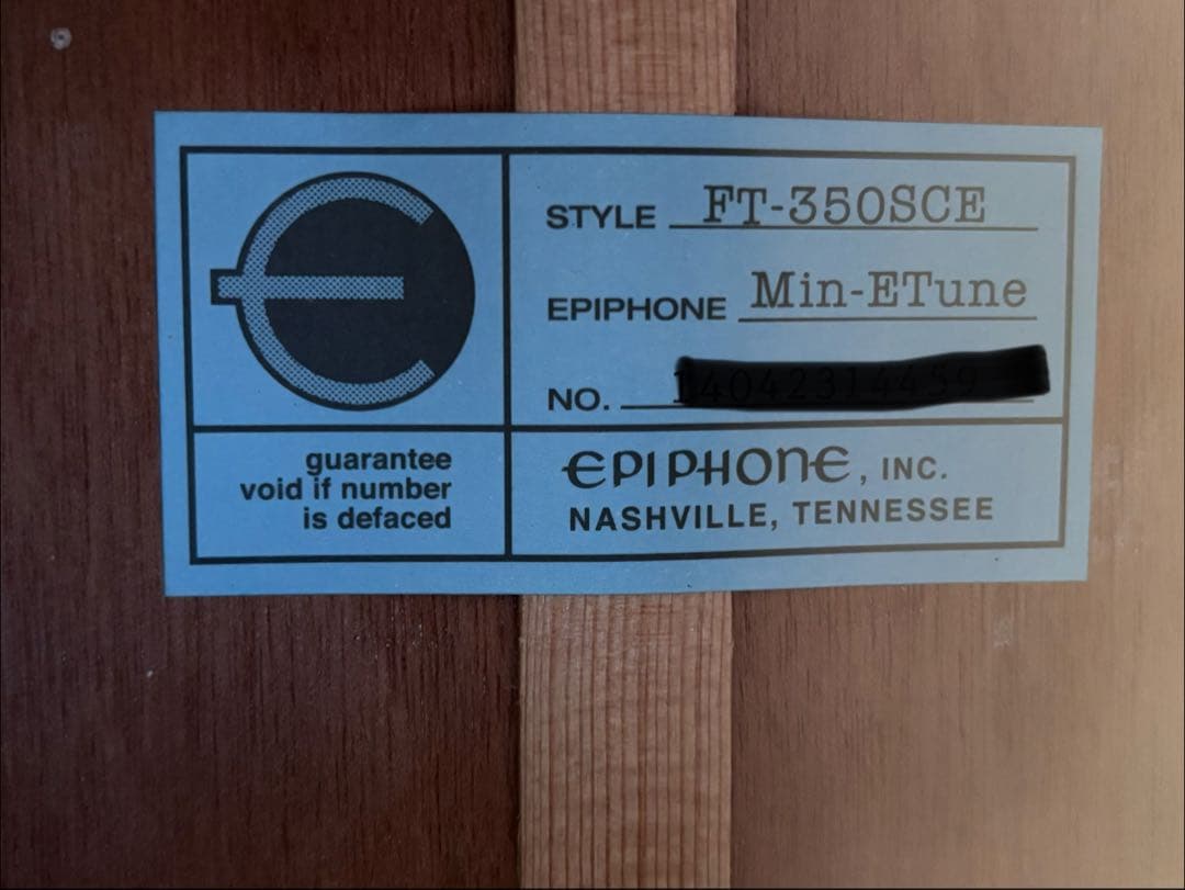 トップ単板　Epiphone FT-350SCE ブラック　ペグ換装品