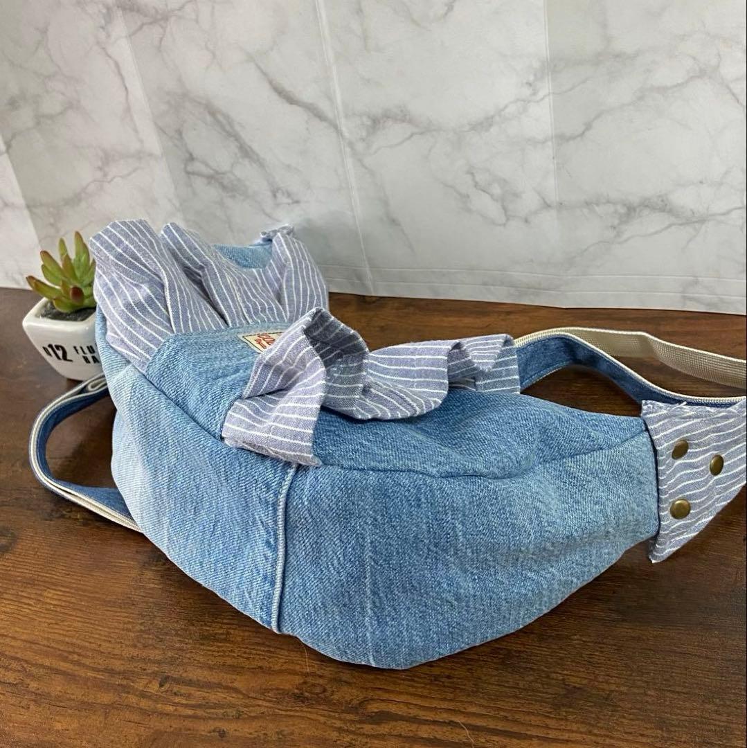 デニムリメイク【三日月型バッグ】ショルダーバッグ ヒッコリー ハンドメイド