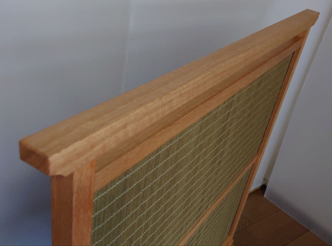 衝立　インテリア　スダレ衝立　天然杢楢無垢材フレーム　緑茶色木簾使用　１台限定