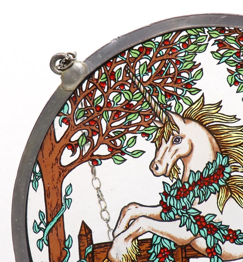 ユニコーンとオークの葉 ヴィンテージ ステンドグラス 天馬 白馬 タペストリー