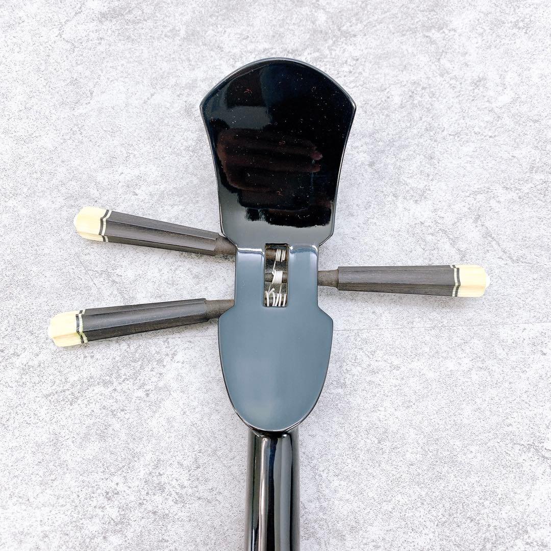 美品 沖縄三線 人工皮 蛇柄 弦楽器 琉球 黒塗り ケース付 初心者 入門モデル
