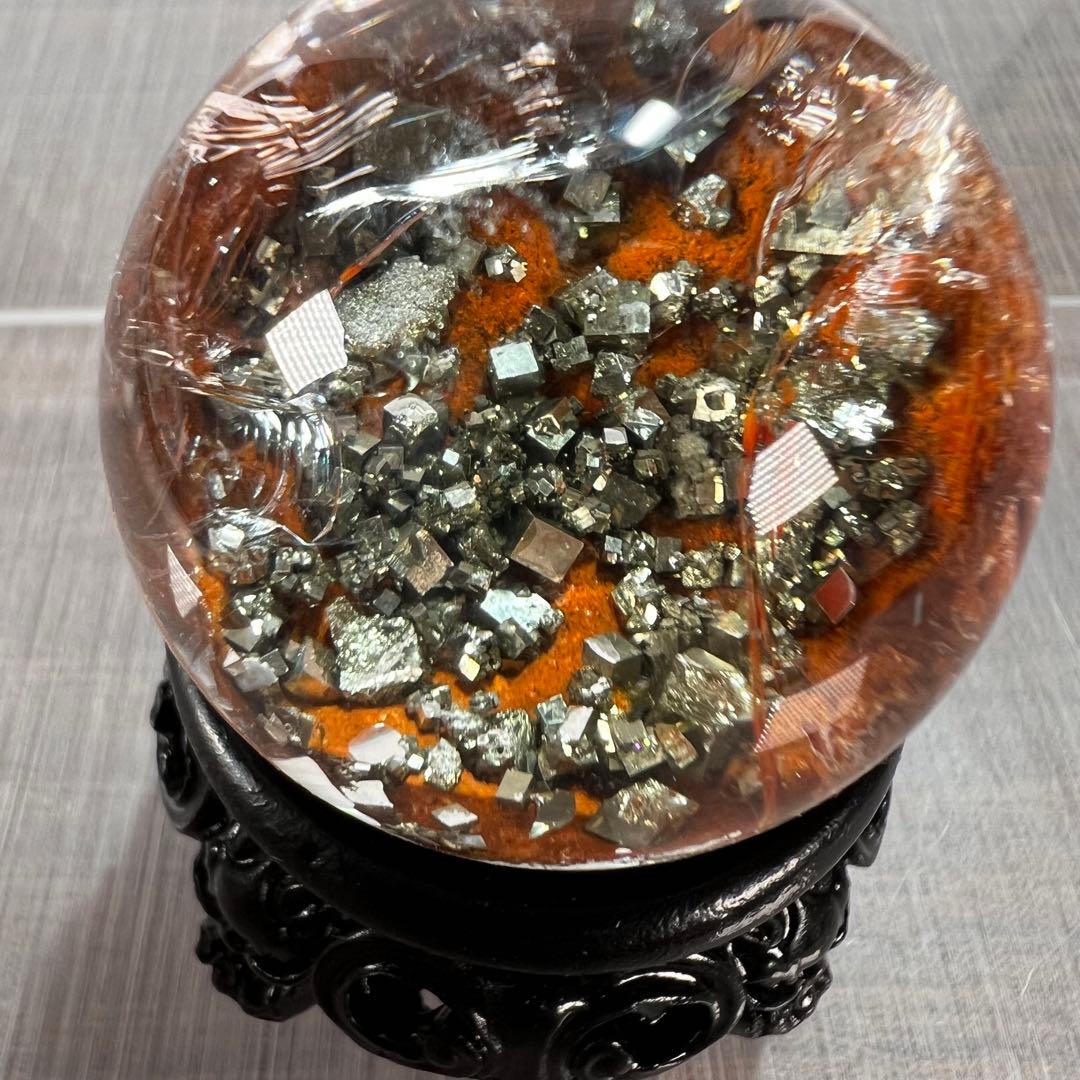 激レア　パイライト&オレンジガーデンクォーツ共生　スフィア　3