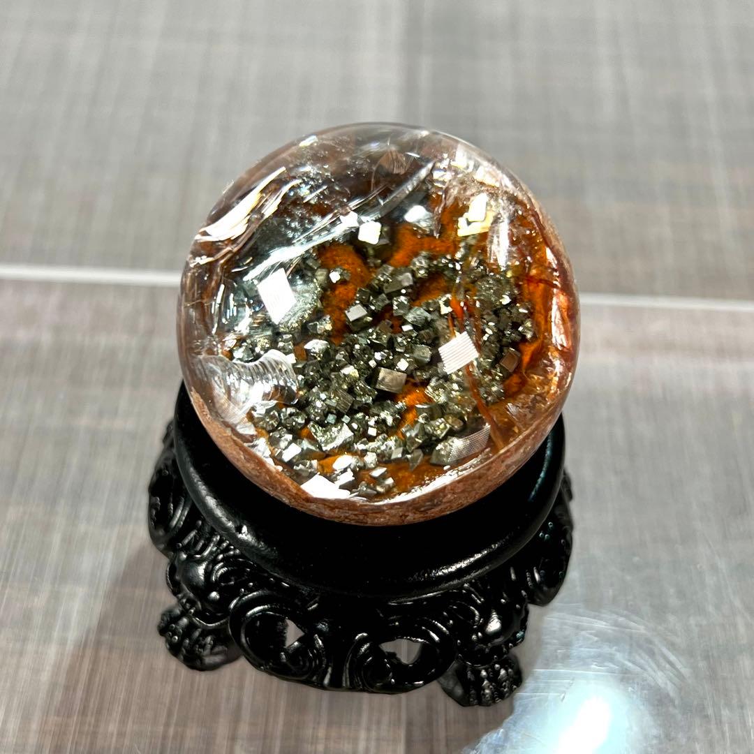 激レア　パイライト&オレンジガーデンクォーツ共生　スフィア　3