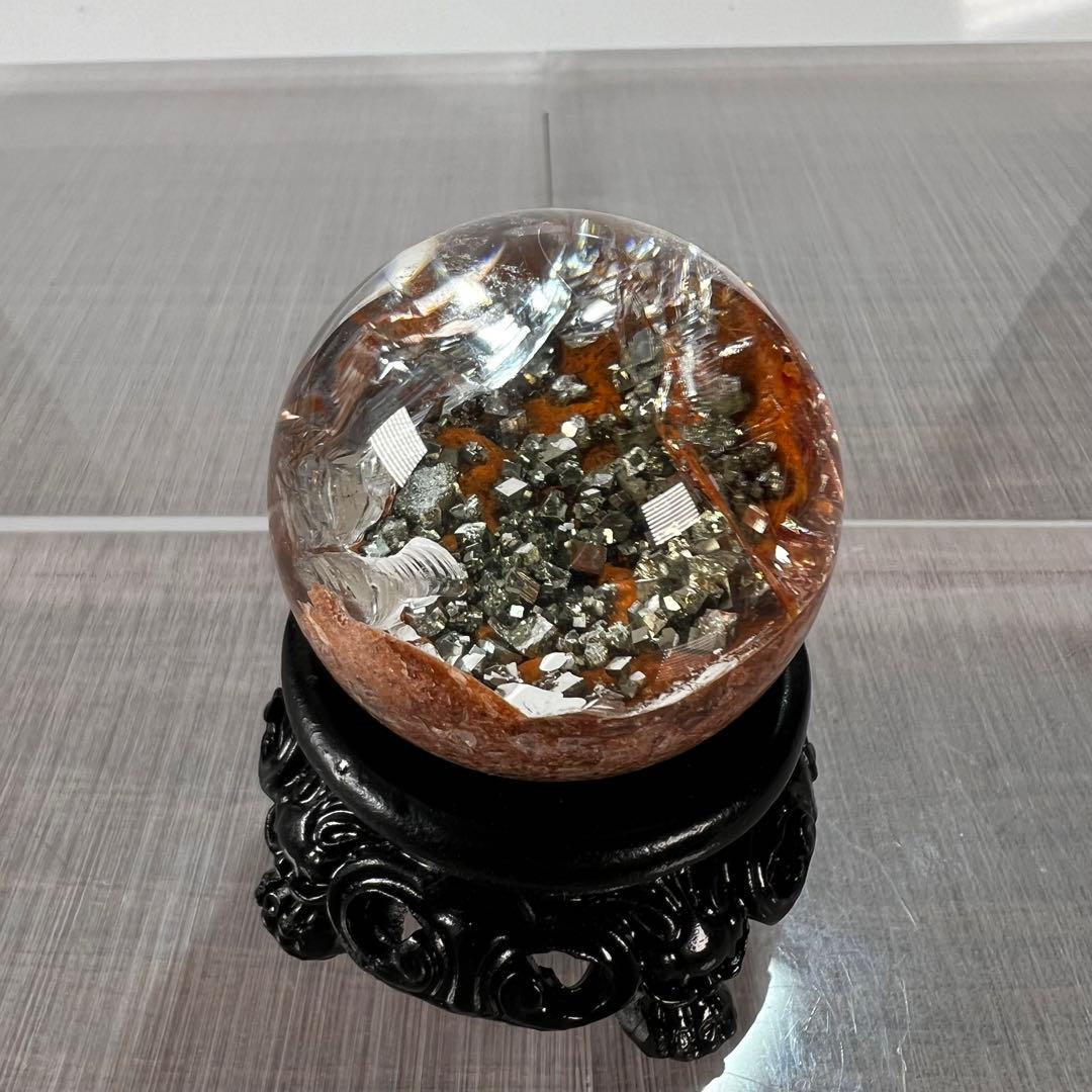 激レア　パイライト&オレンジガーデンクォーツ共生　スフィア　3