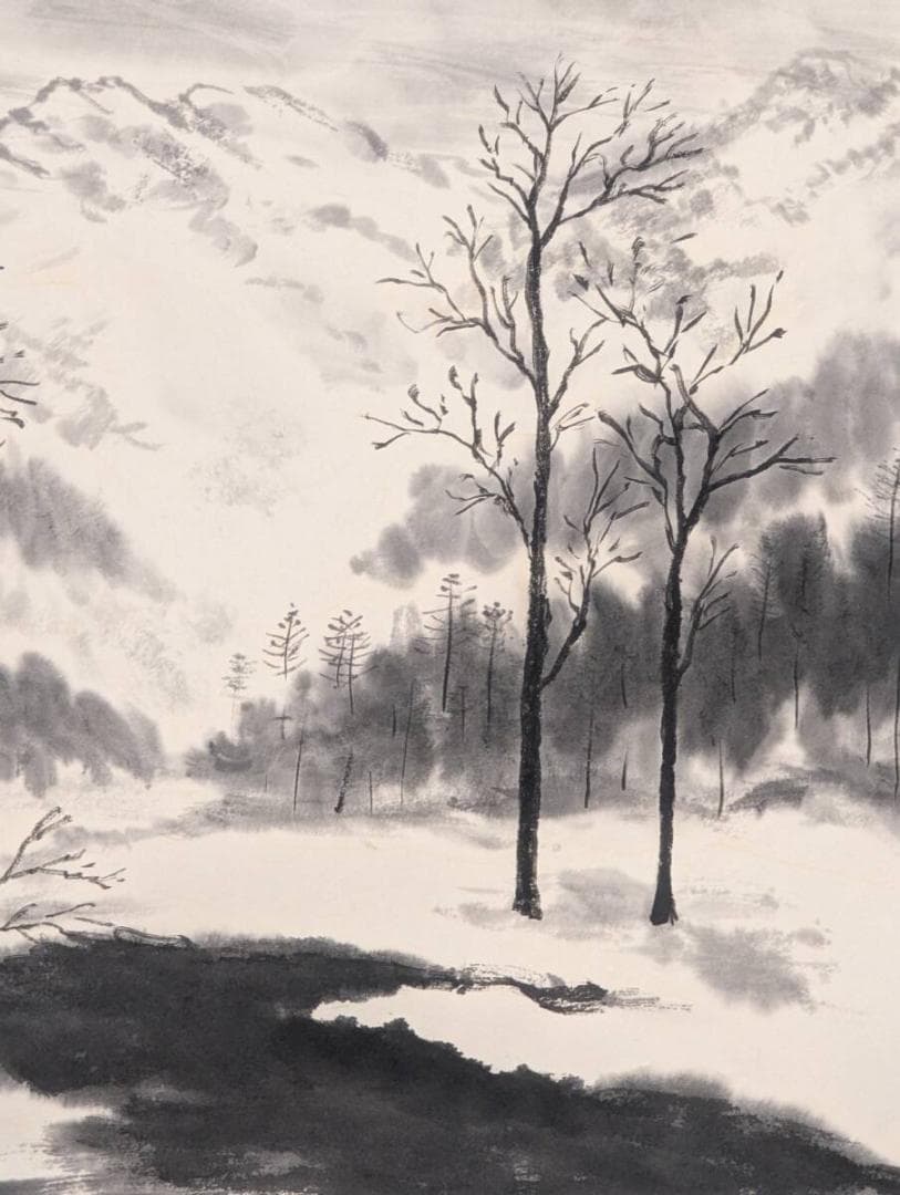 【真作】絵画　水墨画　静寂の冬景色　和の風景美　雪景山水図　Z51