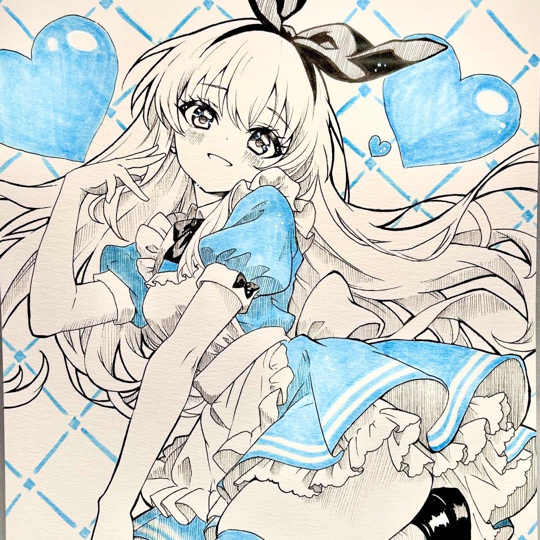 【オリジナル】「触れたら溶けそうな、青。」A4 / アリス/ 手描きイラスト