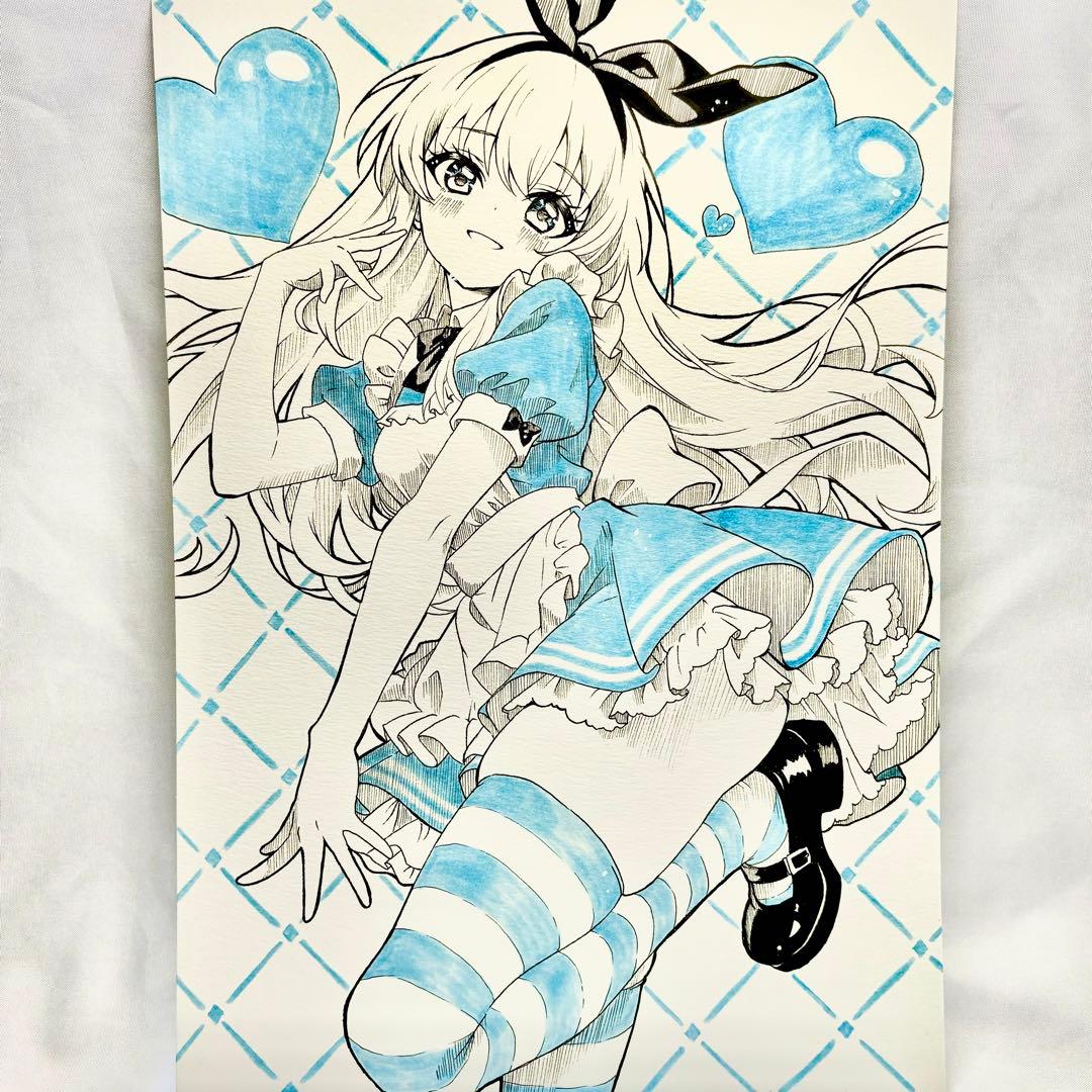 【オリジナル】「触れたら溶けそうな、青。」A4 / アリス/ 手描きイラスト