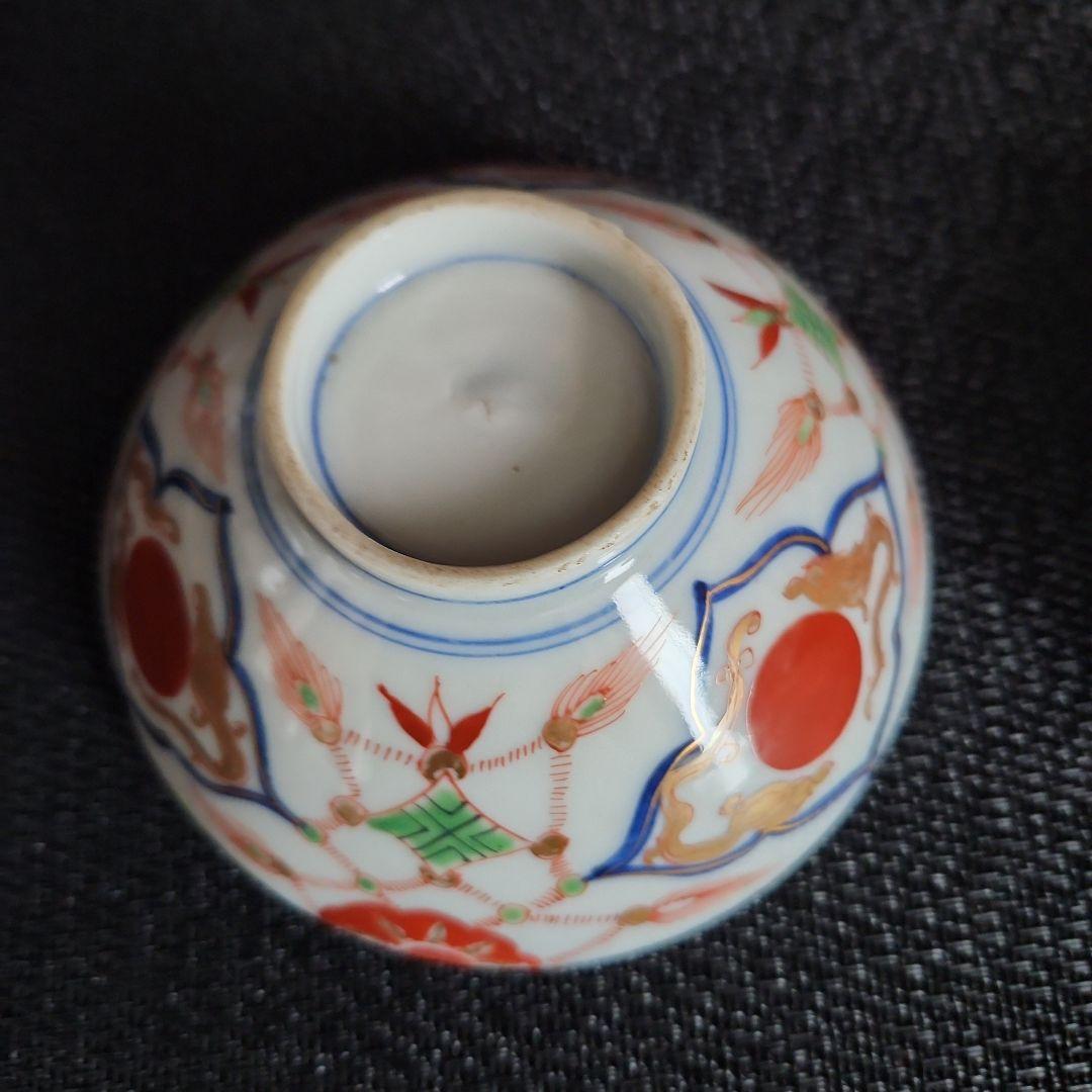 -19//t3　蓋茶碗　茶碗　金蘭手　錦手　瓔珞文　レトロ