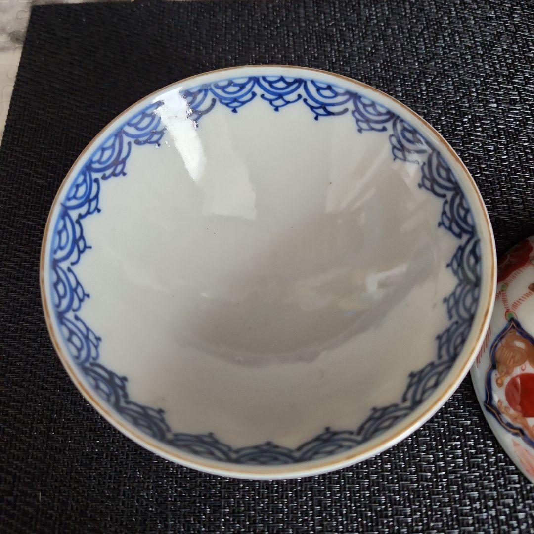 -19//t3　蓋茶碗　茶碗　金蘭手　錦手　瓔珞文　レトロ