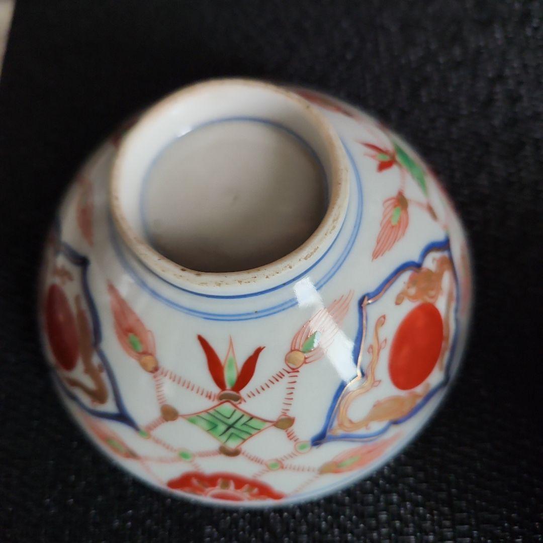 -19//t3　蓋茶碗　茶碗　金蘭手　錦手　瓔珞文　レトロ