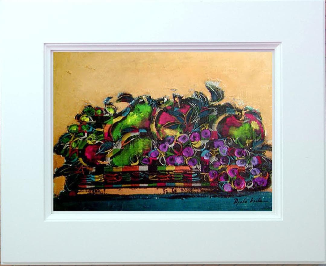 油絵 菅家令子 絵 絵画インテリア 額付(黒) uF6-061104 静物 果物