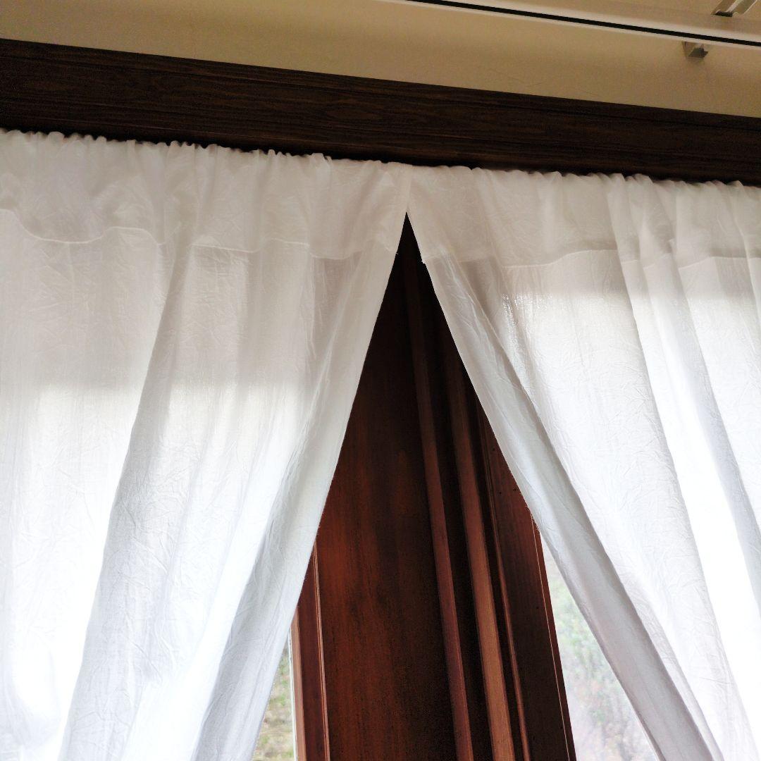 ホワイトコットン♪レース付きラッフル両開きカーテンリボンクリップ付き♡