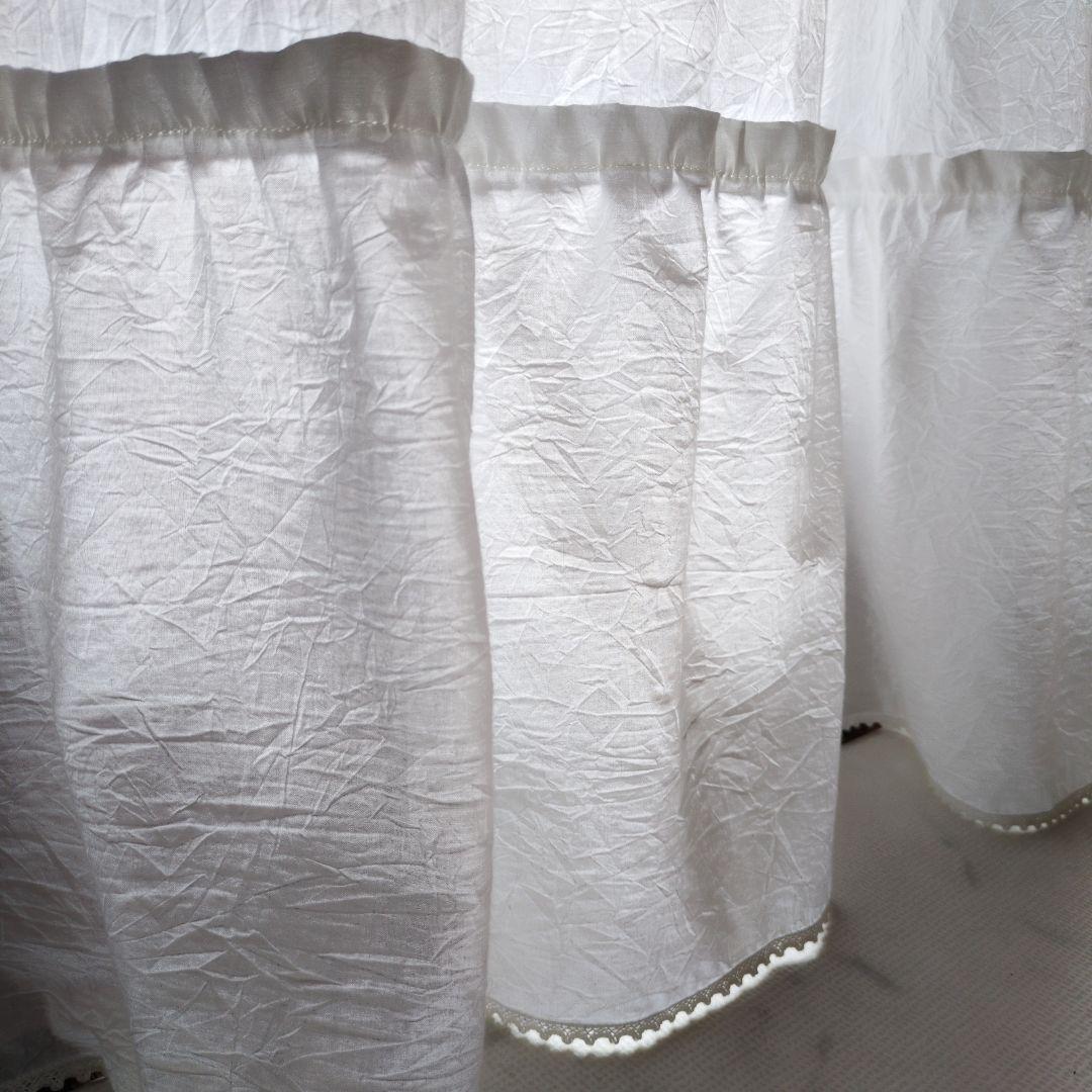 ホワイトコットン♪レース付きラッフル両開きカーテンリボンクリップ付き♡