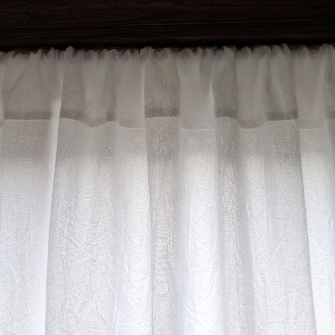 ホワイトコットン♪レース付きラッフル両開きカーテンリボンクリップ付き♡