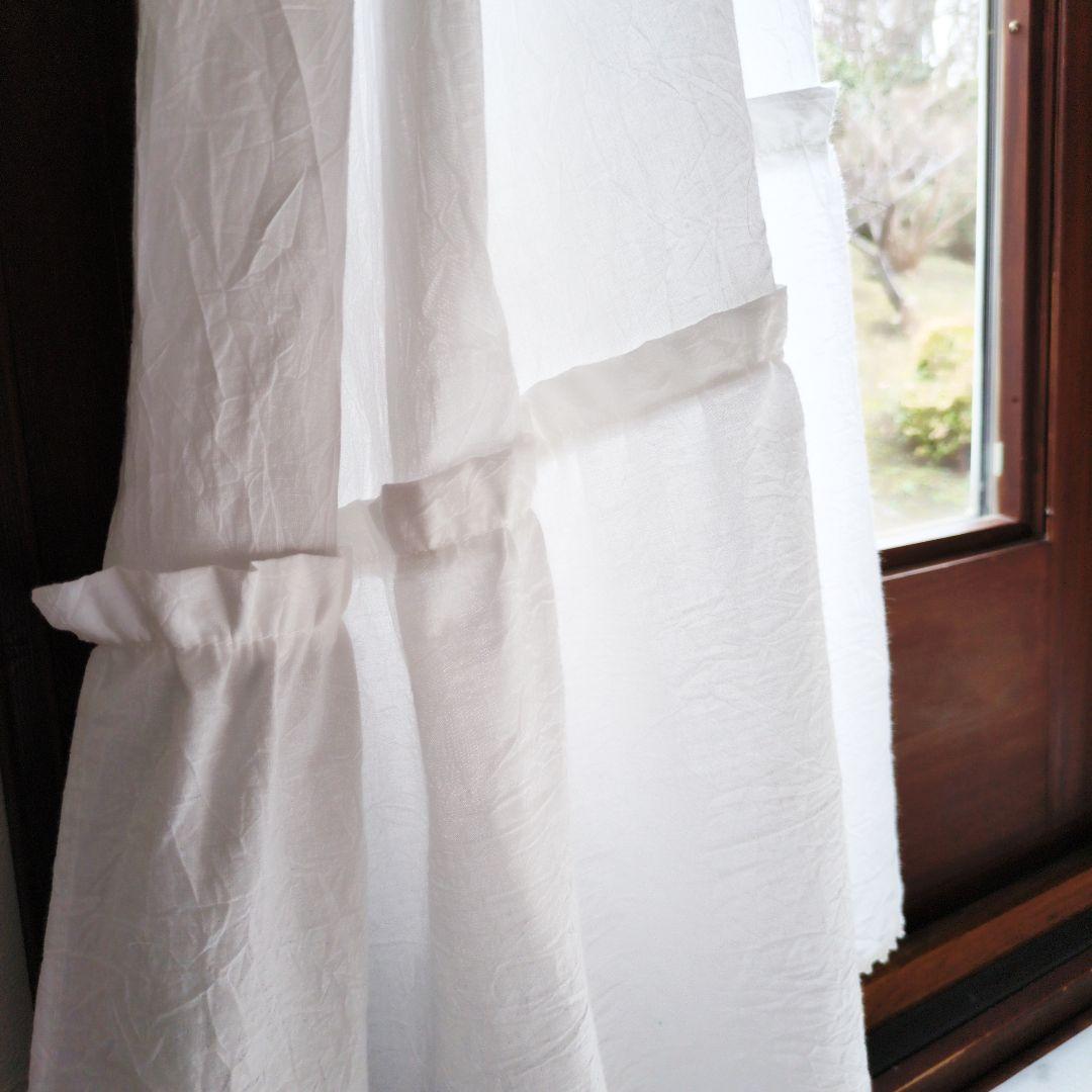 ホワイトコットン♪レース付きラッフル両開きカーテンリボンクリップ付き♡