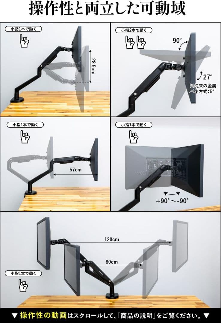 モニターアーム シングル 17～34インチ(3～11kg)対応