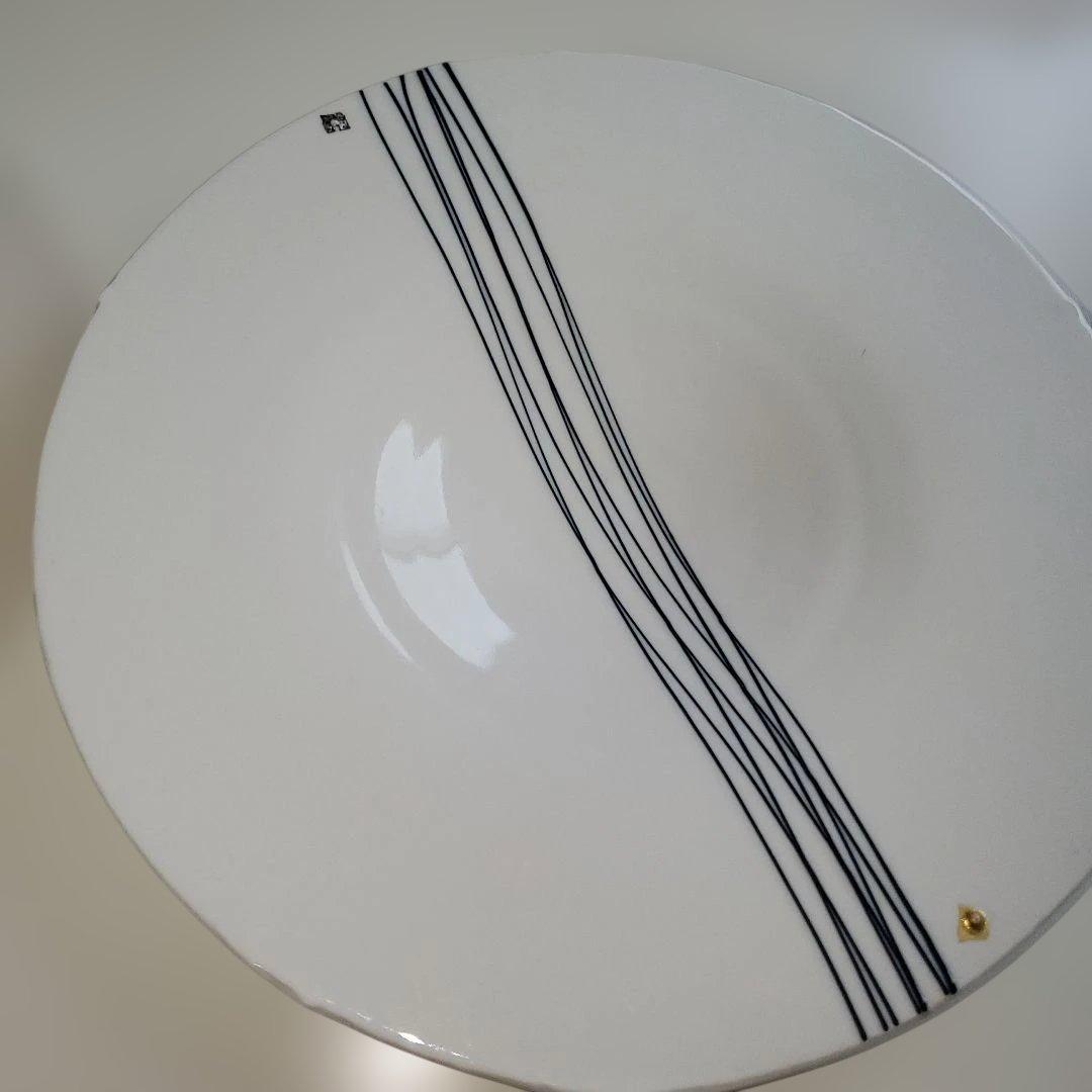 白地に黒ストライプの皿 6枚セット