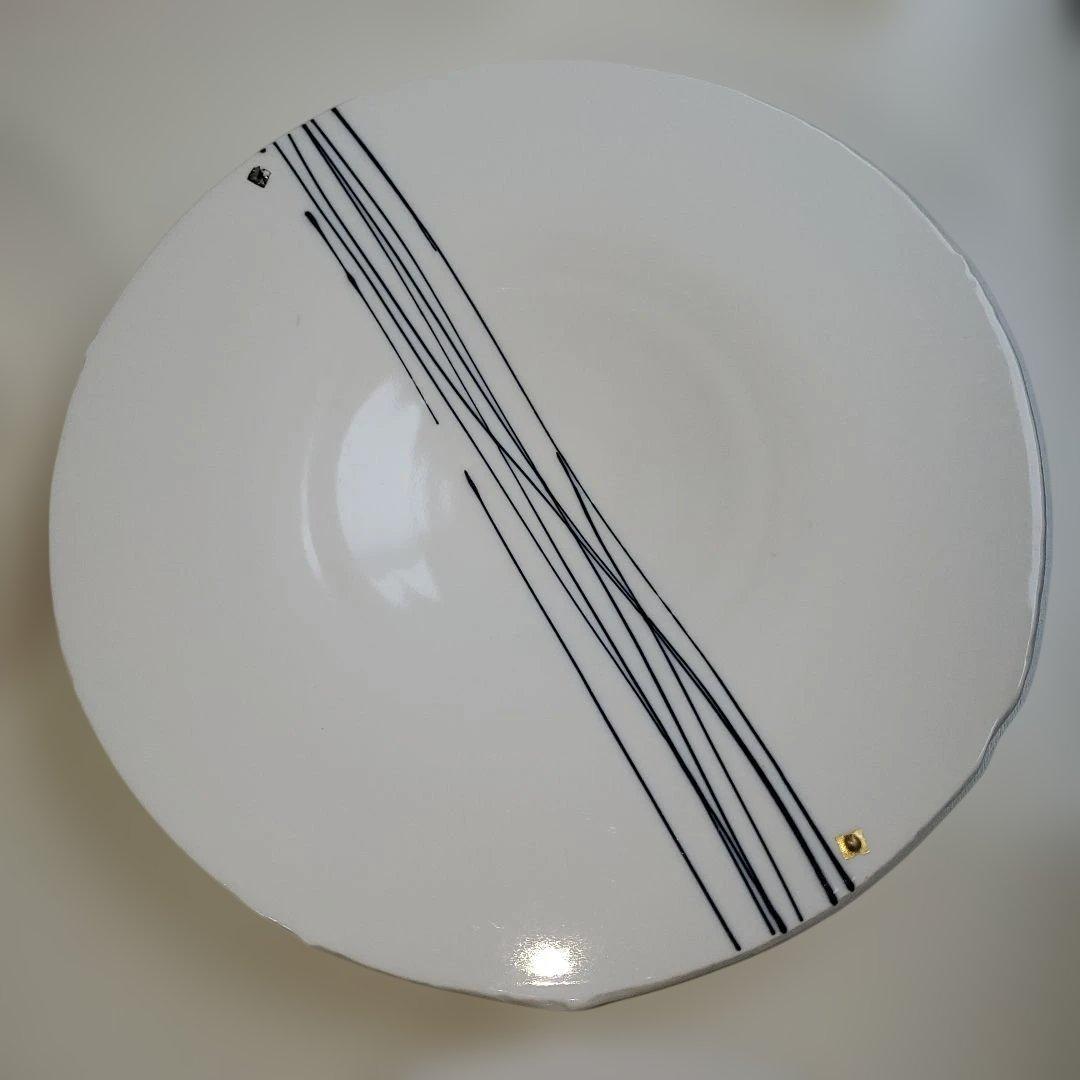 白地に黒ストライプの皿 6枚セット