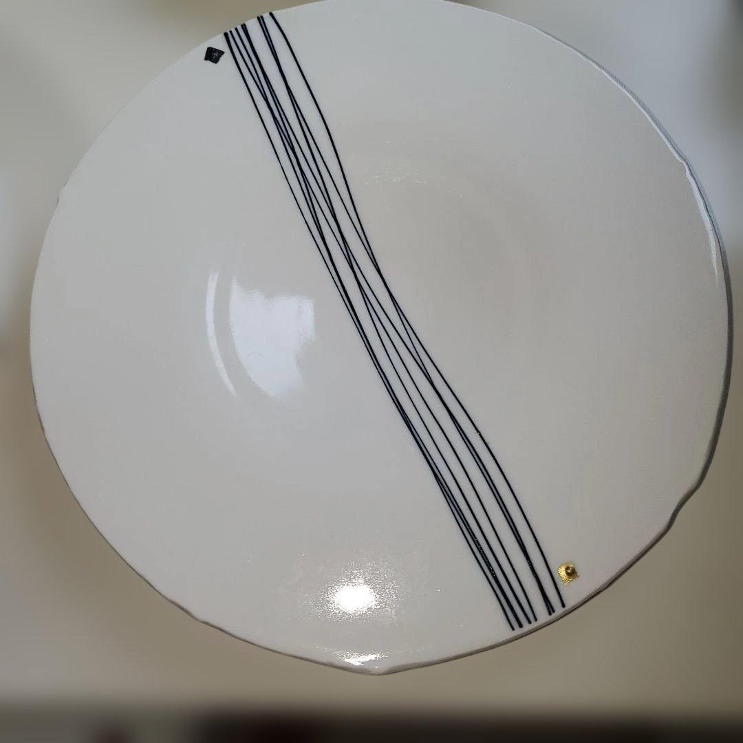 白地に黒ストライプの皿 6枚セット