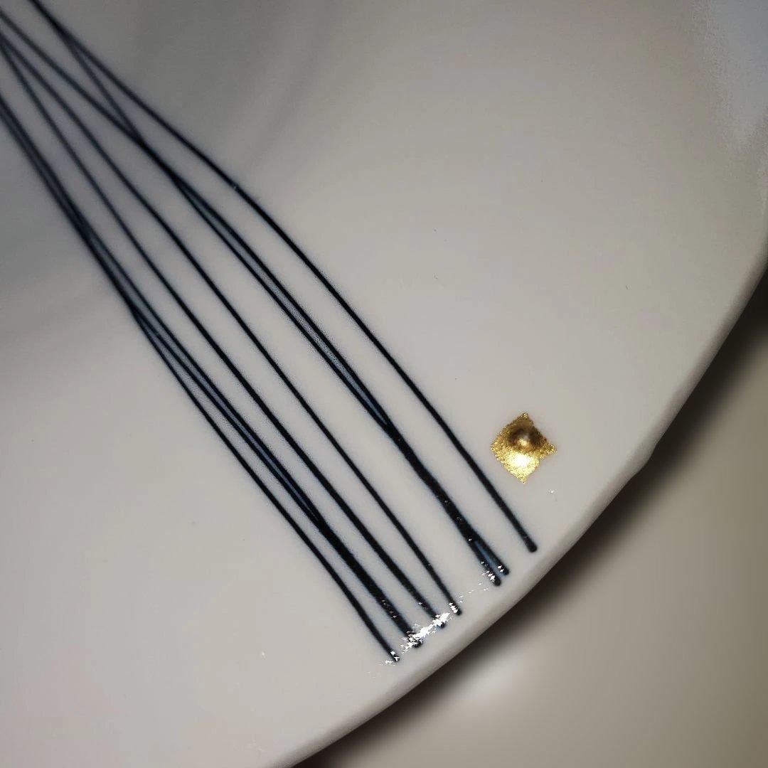 白地に黒ストライプの皿 6枚セット