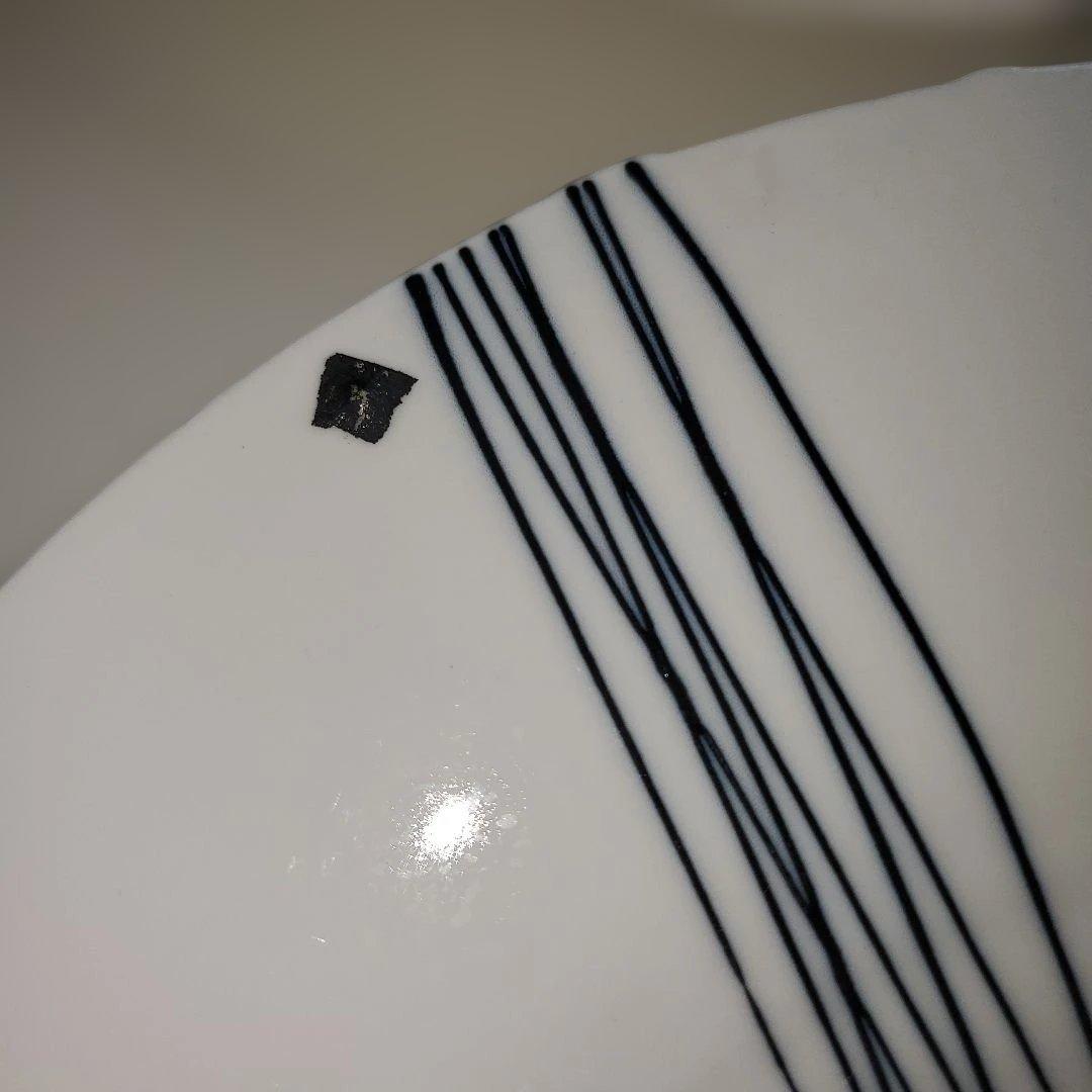 白地に黒ストライプの皿 6枚セット