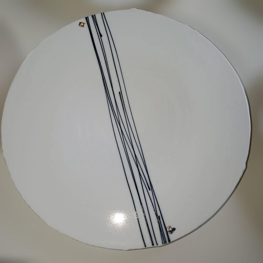 白地に黒ストライプの皿 6枚セット