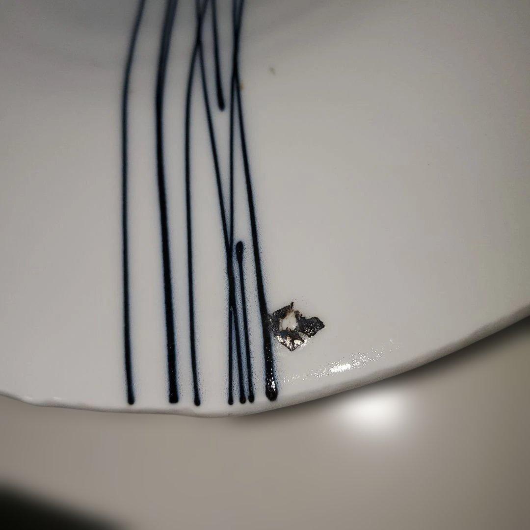 白地に黒ストライプの皿 6枚セット