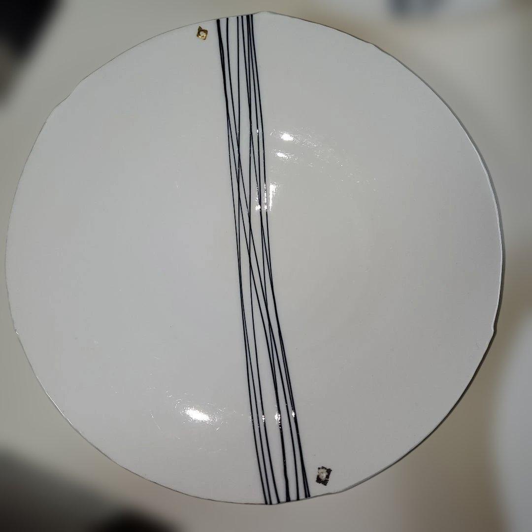 白地に黒ストライプの皿 6枚セット