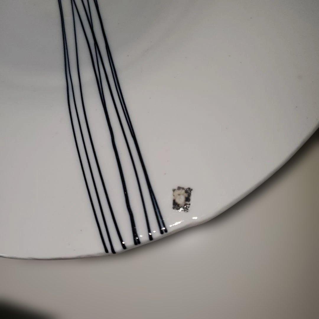 白地に黒ストライプの皿 6枚セット