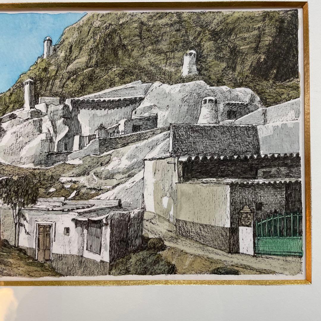 風景 木版画 金色フレーム付き　　QW4398