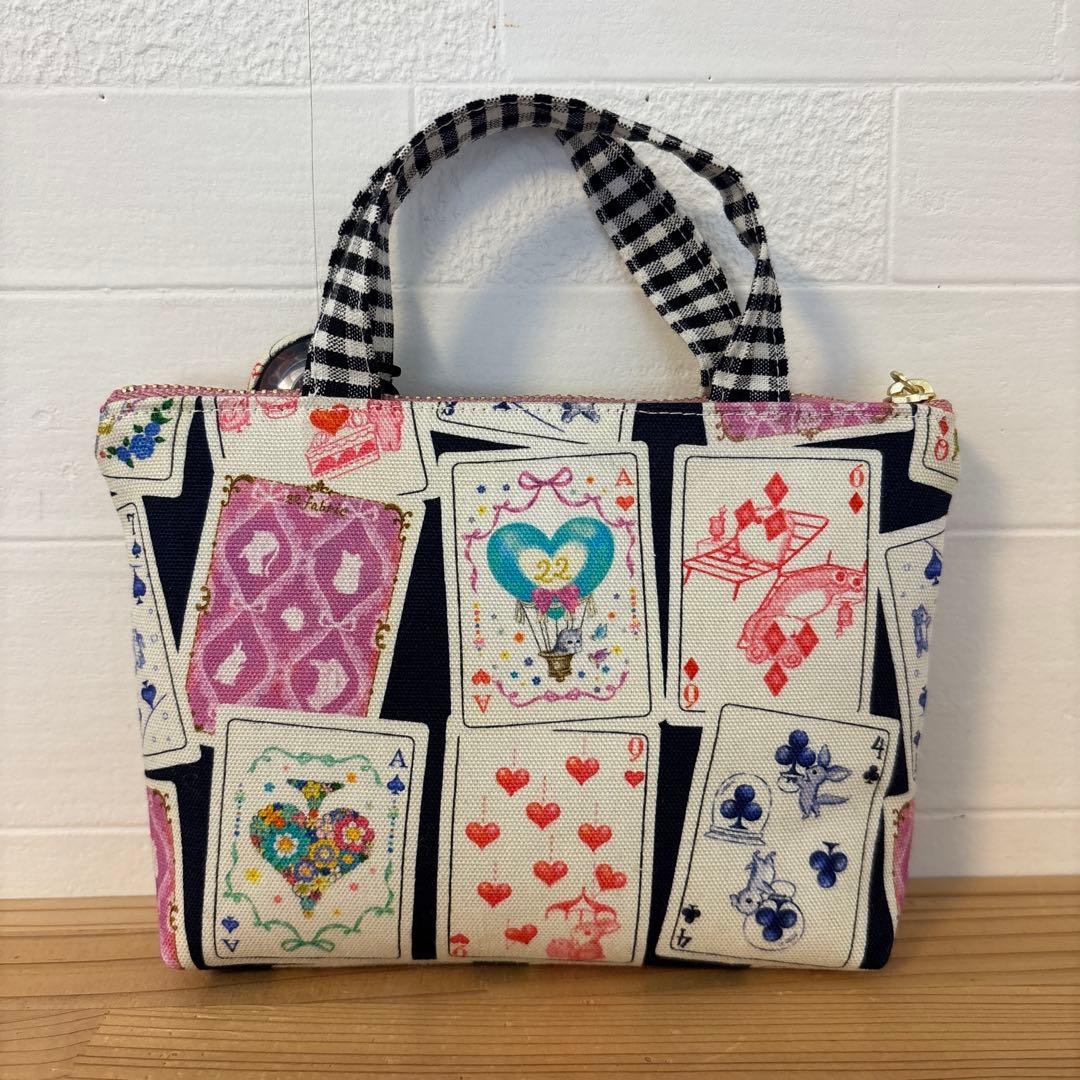 感謝価格　限定生地　ユキエモン　持ち手付16cmファスナーポーチ ハンドメイド