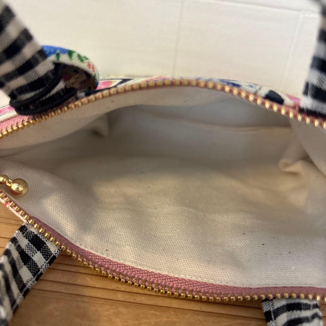 感謝価格　限定生地　ユキエモン　持ち手付16cmファスナーポーチ ハンドメイド