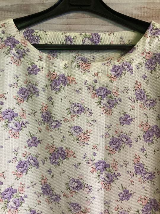 ハンドメイド★花柄コットン切り替えタックワンピース